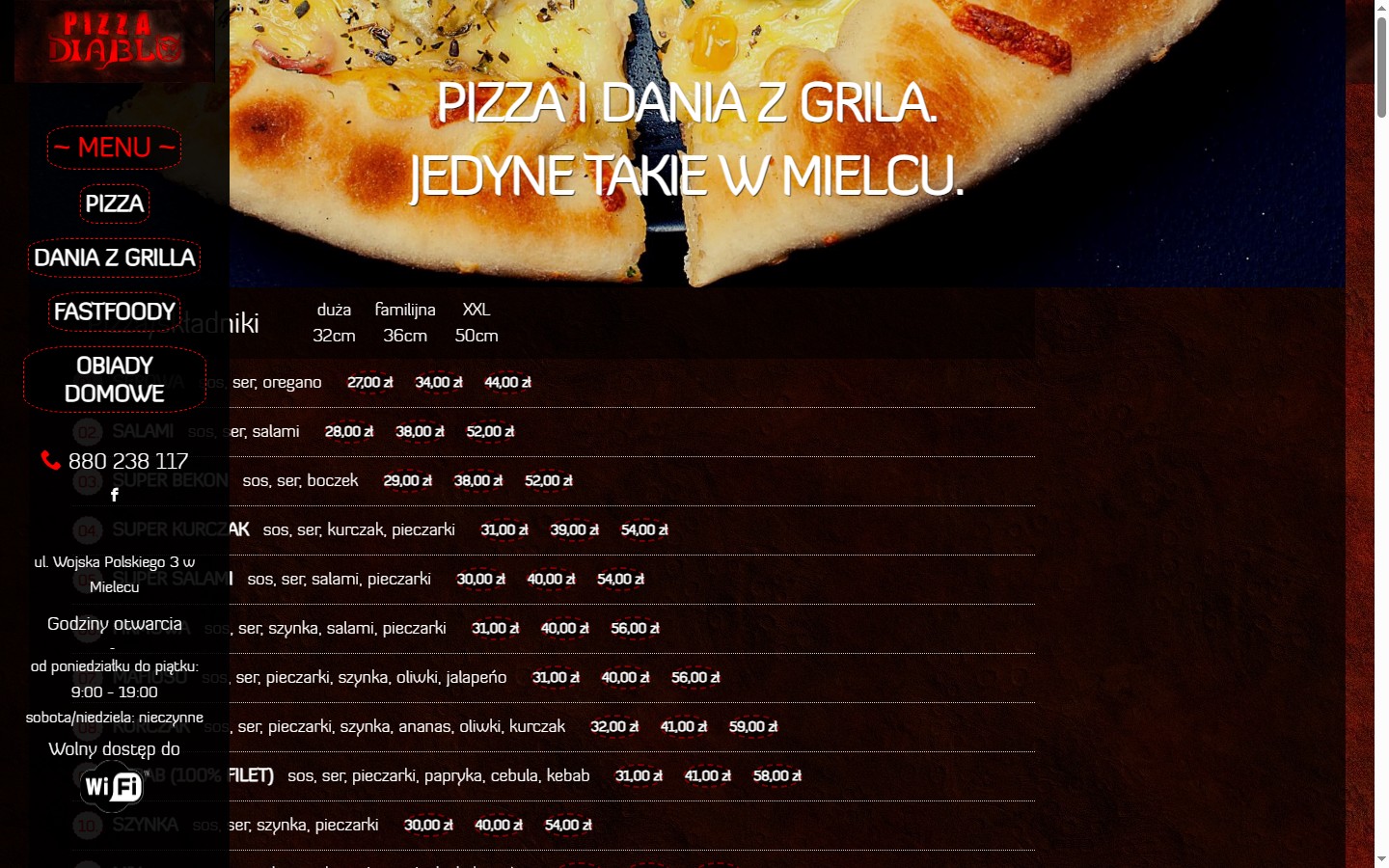 Pizzeria — menu one page